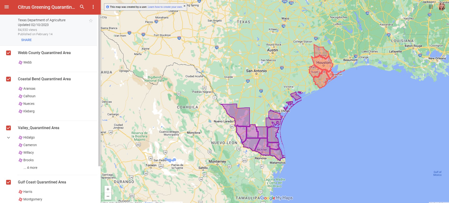 Texas Quarantine Maps Citrus Alert